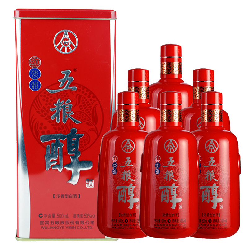 50°五粮液股份五粮醇红淡雅500ml（6瓶装）